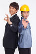 Asian business man and engineer show okay signs.