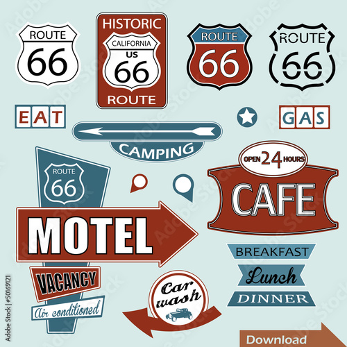 Vector: Route 66 Signs. Symbol and Sticker Route 66 Signs. Symbol and Sticker