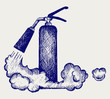 Fire extinguisher and foam. Doodle style