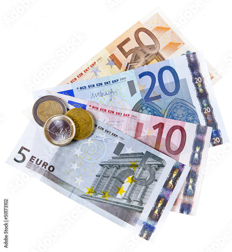Photo: euro coins and banknotes euro coins and banknotes