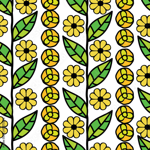 Vector: vector seamless pattern with green leaves and flowers vector seamless pattern with green leaves and flowers