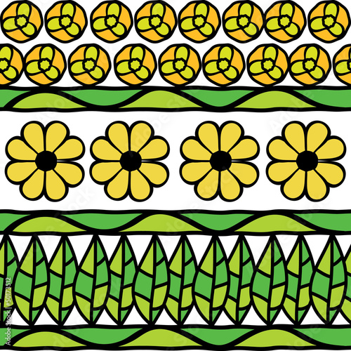 Vector: vector seamless pattern with green leaves and flowers vector seamless pattern with green leaves and flowers