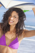 Beautiful Bikini Woman Girl Surfer & Surfboard Beach
