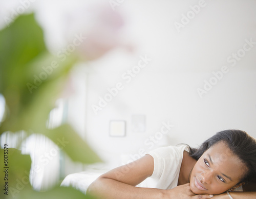 Photo: Tranquil Black woman thinking Tranquil Black woman thinking