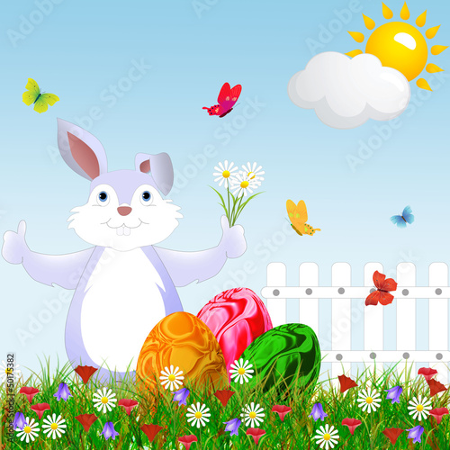 Vector: Cartoon happy rabbit for Easter . Cartoon happy rabbit for Easter .