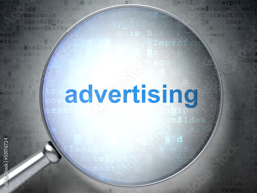 Illustration: Marketing concept: optical glass with words Advertising Marketing concept: optical glass with words Advertising