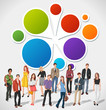 Colorful template with fashion cartoon young people