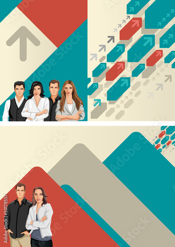 Vector: Red and blue template for advertising with business people Red and blue template for advertising with business people