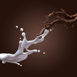 collision of liquid chocolate and milk splash
