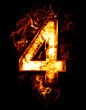 four, illustration of  number with chrome effects and red fire o