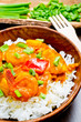 Curry with prawns, vegetables and chives