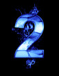 two, illustration of  number with chrome effects and blue fire o