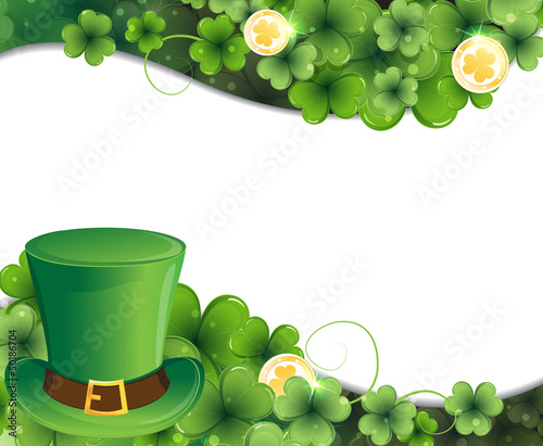 Vector: Leprechaun hat, clover and gold coins Leprechaun hat, clover and gold coins