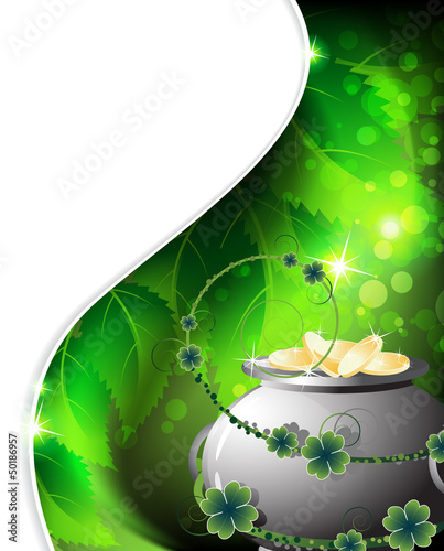 Vector: Pot with gold coins. Leprechaun treasure Pot with gold coins. Leprechaun treasure