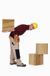 Builder with large blocks of wood