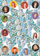 Big isometric city with cartoon young people faces. Neighbors.