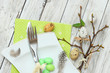 Easter menu. Knife with fork and Easter egg 
