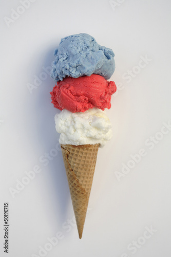 Photo: Red, white and blue ice cream in cone Red, white and blue ice cream in cone