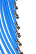 Bunch of blue coaxial cables with connectors