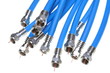 Bunch of blue coaxial cables with connectors