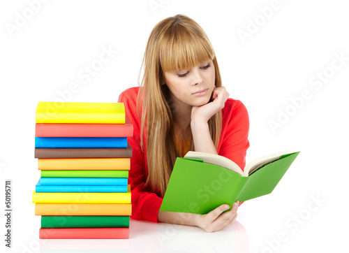 Photo: young girl with books Isolated on white background young girl with books Isolated on white background