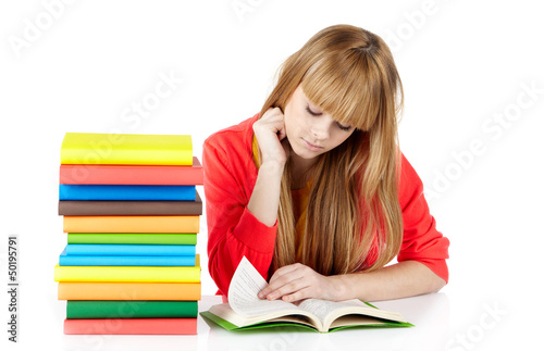 Photo: young girl with books Isolated on white background young girl with books Isolated on white background