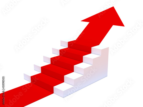 Illustration: Steps with red carpet arrow pointing up Steps with red carpet arrow pointing up