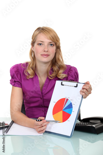 Photo: Woman pointing to pie-chart Woman pointing to pie-chart