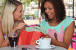 Girl with shopping bags on bar terrace