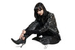 Portrait of young goth woman in lace-up boots