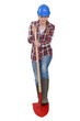 Female laborer digging with shovel