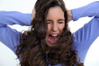 Angry woman with curly hair