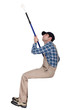 Man painting a ceiling with a roller