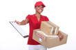 Young courier delivering parcels
