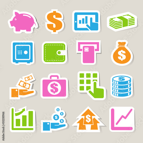 Vector: Finance and money sticker icon set. Finance and money sticker icon set.