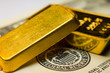 Close-up of a 20 dollar banknote note and gold bullions