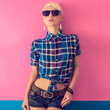 Portrait of a young attractive blond girl, country look