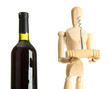 Mannequin with corkscrew and wine bottle, isolated on  white