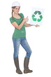 Apprentice holding recycling logo