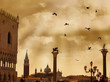 San Marco square with dramatic clouds and birds in Venice, Italy