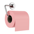 pink toilet paper on holder isolated on white background