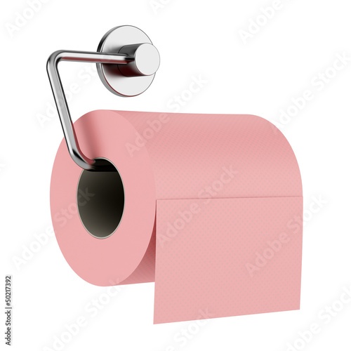 Illustration: pink toilet paper on holder isolated on white background pink toilet paper on holder isolated on white background