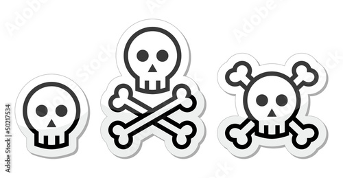 Vector: Cartoon skull with bones vector icons set Cartoon skull with bones vector icons set