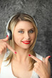 Woman listening to music on headphones