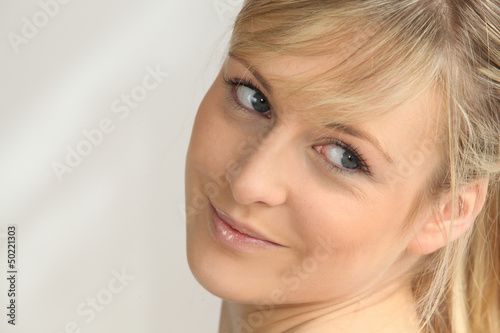 Photo: Closeup of a woman with blonde hair Closeup of a woman with blonde hair