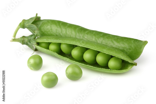 Photo: Green peas on a white background Green peas on a white background
