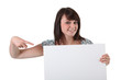 young woman showing white board