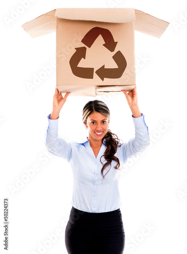 Photo: Woman with a recycling box Woman with a recycling box