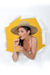 a woman drinking orange juice
