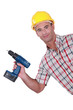 Handyman showing-off his new cordless drill